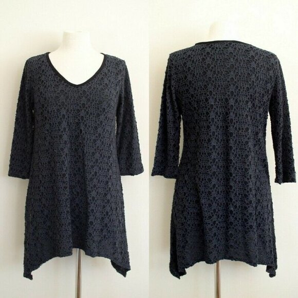 Cut Loose Womens Tunic Top Lagenlook Gray Crochet - Picture 1 of 9
